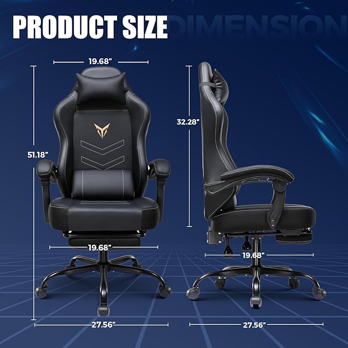 GTPLAYER Gaming Chair with Footrest Recliner Chair with Headrest &amp Lumbar Support Linkage ArmrestErgonomic Gaming Chair 350lbs High Back Office Home Black