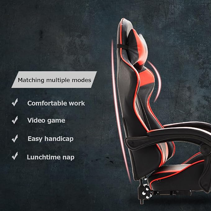 Ergonomic Gaming Chair Wooden backrest Comfortable Breathable Office Chair Height Adjustable Computer Chair with Footstool Reclining(BlackRed_with)