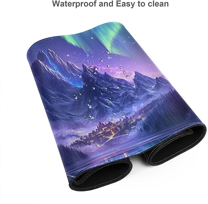 Extended Mouse Pad Large Gaming Mouse Pads - Aurora Painting Northern Lights Mountains Stars Desk Pad Computer Desk Mat Non-Slip Mousepad for Game Players Office Study (48 x 24)