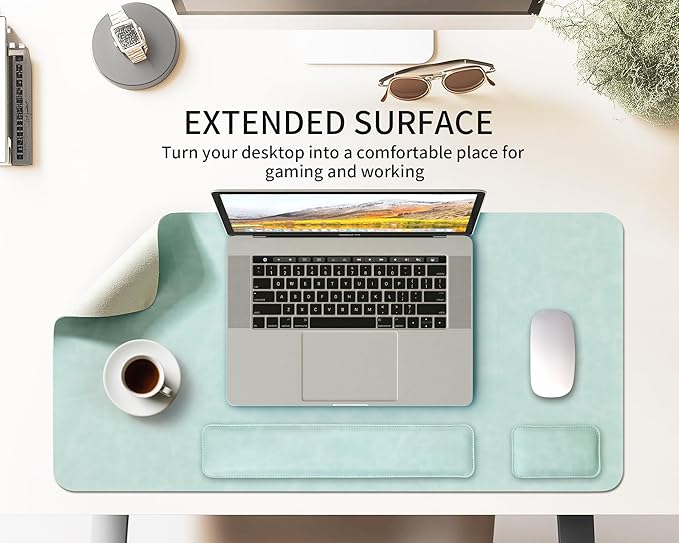 RENMTURE Large Mouse Pad and Keyboard Wrist Rest Desk Pad for Keyboard and Mouse Large Gaming Mouse Pad with Wrist Support Desk Mat for Work and Gaming (Mint Green)
