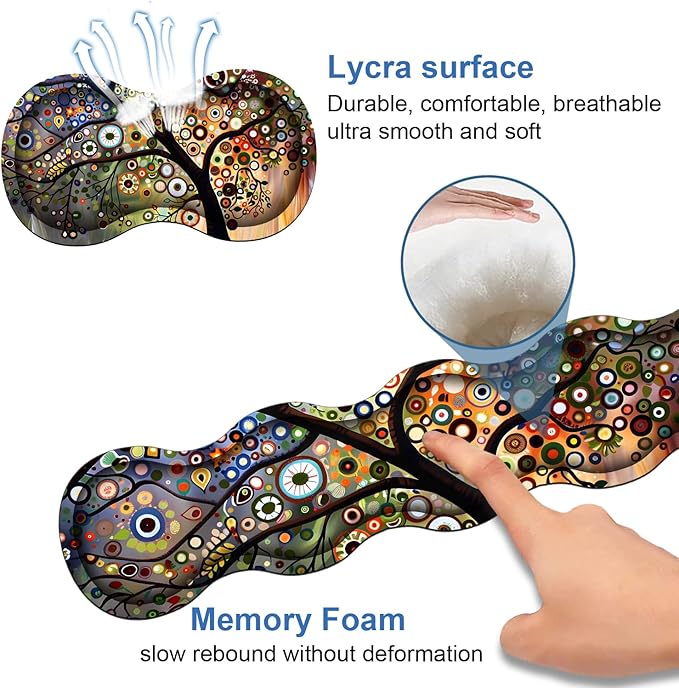 4 in 1 Ergonomic Memory Foam Mouse Pad Wrist Rest Set Large XXL Gaming Desk Pad + Keyboard Wrist Rest + Mouse Wrist Cushion + Coaster for Home Office Study Gaming Tree of Life