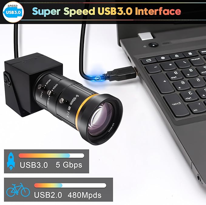 SVPRO 4K 60fps HDMI Camera USB3.0 Streaming Webcam with 5-50mm Manual Telephoto Lens 10X Optical Zoom H.264 Industrial Microscope Close-Ups CameraUSB and HDMI Dual Ouput