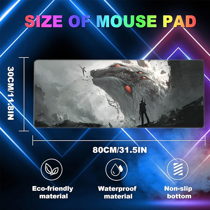 RGB Anime Mouse Pad Water Resist Keyboard PadMouse Pads with Non-Slip Rubber BaseOffice Computer Key Board Mousepad Computer Keyboard Mousepads Mat 800 x 300mm / 31.5×11.8 inches (3)