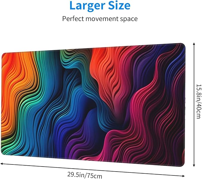 Vibrant Wavy Rainbow Desk Cover MatExtended Large Mouse PadComputer Laptop Mat Desk Decor for Office Game Home 30x16 Inch