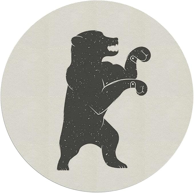 White Black PU Leather Computer Gaming Rolling Chair Mat Bear Fun Character Musician Heavy Duty Floor Mats for Computer Desk Easy Glide for Chairs Animal Diameter 47.2 in
