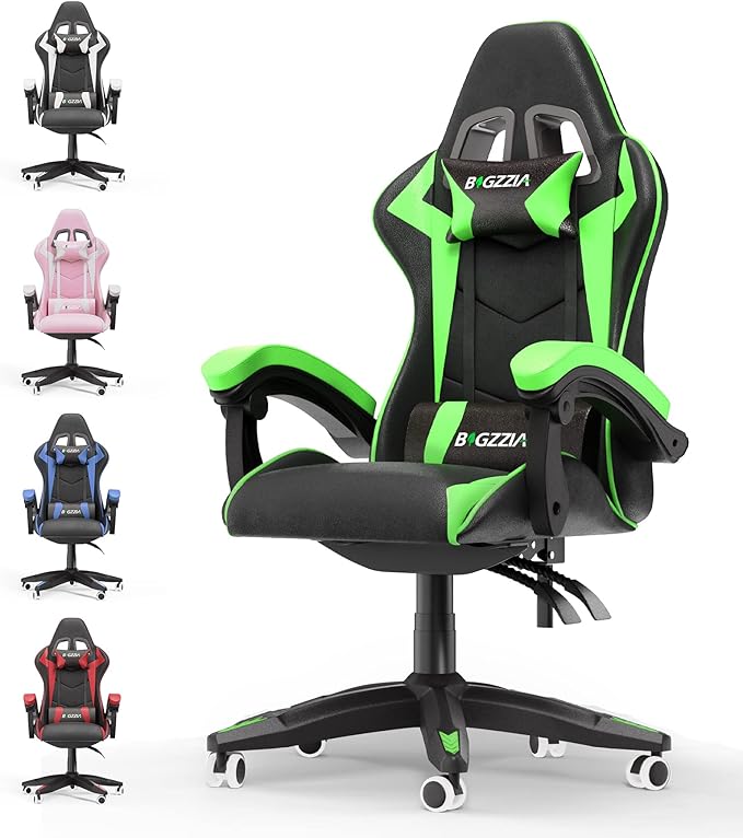 Bigzzia Gaming Chair Ergonomic Video Game Chairs with Pillow and Lumbar Support Racing Style Height Adjustable Computer Chair with 360°-Swivel Seat for Adults and Teens