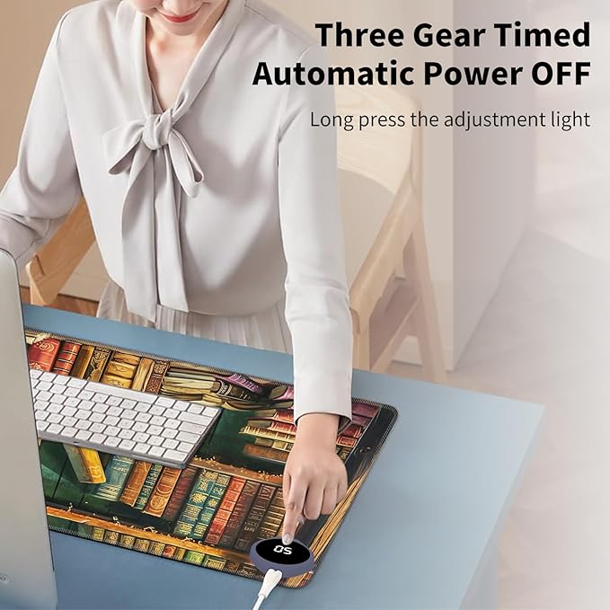 Warm Desk Pad Warm Mouse Pad Gaming Office Desk Matwith 3 Levels Heated &amp 3 Hours Auto Shut - 31.5 x 13 inch PU Leather Laptop Keyboard Mat for Home Office Hand WarmerLibrary Bookshelf