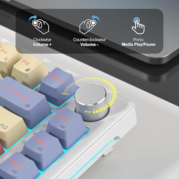 75% Cotton Candy Creamy Mechanical Keyboard Wired Creamy Sound Gasket Gaming Thocky Keyboard with Knob Hot Swappable RGB Custom Keyboard Pre-lubed Cream Switch Keyboard (82 Candyfloss)