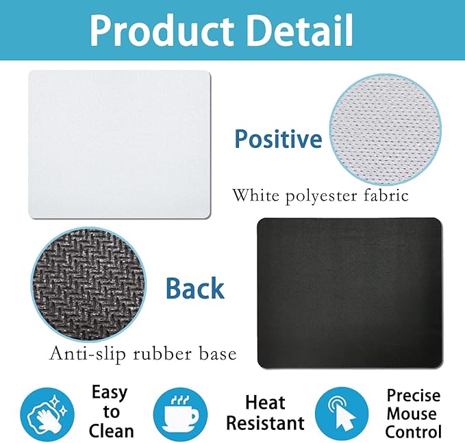 60 Pcs Sublimation Mouse Pads Blanks White Mouse Mat Bulk for Sublimation Transfer Heat Press Printing DIY Craft Mousepad for Custom with Non Slip Bottom 24 x 20 x 0.2 cm
