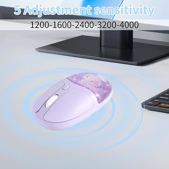 Bluetooth Wireless MouseCreative Floating Cartoon Rabbit Animal MiceRGB Backlit Rechargeable Triple Mode(Dual Bluetooth+USB) Computer Silent Mouse with USB Receiver for Laptop/MacBook/iPad/PC-Purple