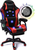 Enhance Your Gaming Experience with Our Ergonomic Reclining Gaming Chair with RGB LED Lights Massage and Dual Speakers - Perfect for Adults Teens and Kids! (Black + Red)