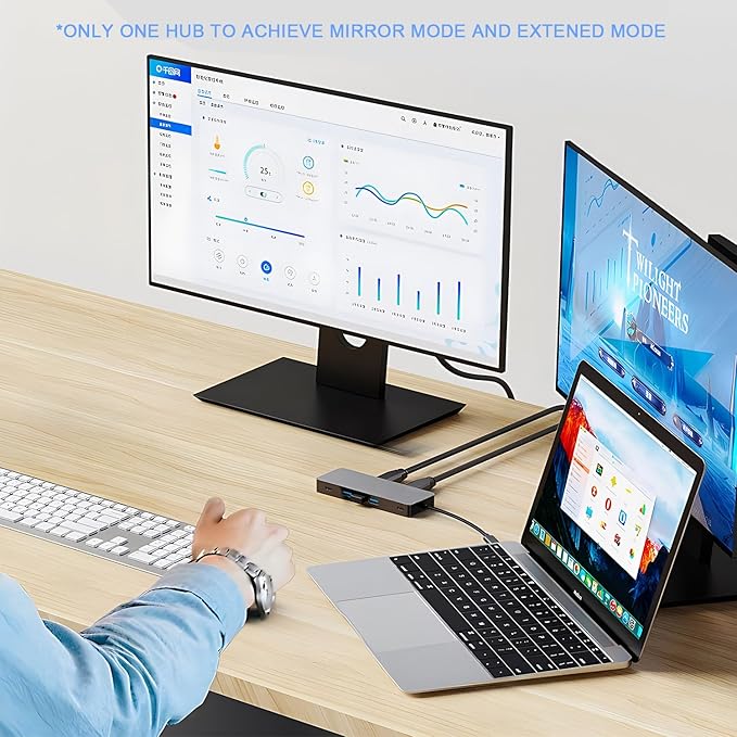 USB C to Dual HDMI Docking Station USB C to Dual HDMI(4K@30Hz) Multiport Adapter Type C Hub with 2 HD Monitors 100W PD All in one for Dell HP MacBook Laptop (7 in 1 2HDMI+3USB3.0