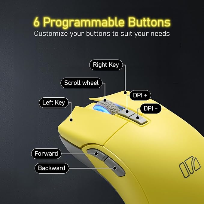 iRocks M31R Wireless Gaming Mouse Triple Mode 2.4G/ Bluetooth/USB-C Detachable Cable Gaming Mouse Kailh GM8.0 Switches Advanced PixArt PAW3395 Optical Sensor Up to 26000 DPI - Lemon Yellow