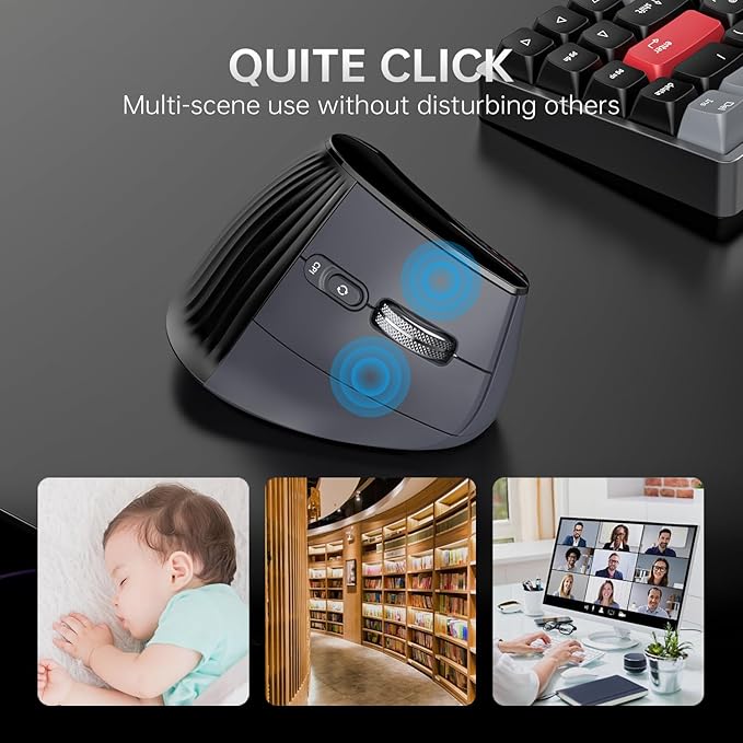 Ergonomic Vertical Mouse Wireless Bluetooth Ultra-Fast Scrolling 4800 DPI Rechargeable Ergo Mouse 2.4G Quiet Clicks 6 Buttons RGB Optical Mice 3 Multi-Device Connectivity for Mac Laptop - Black