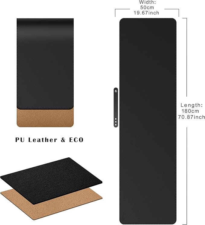 Mydours 70.9x19.7 Black Desk Pad - Premium Dual-Sided PU Leather &amp Cork Design for Home and Office Ultra-Wide Mouse Mat with Smooth Gaming Surface Protects Desks from Heat Ink &amp Liquid Sp