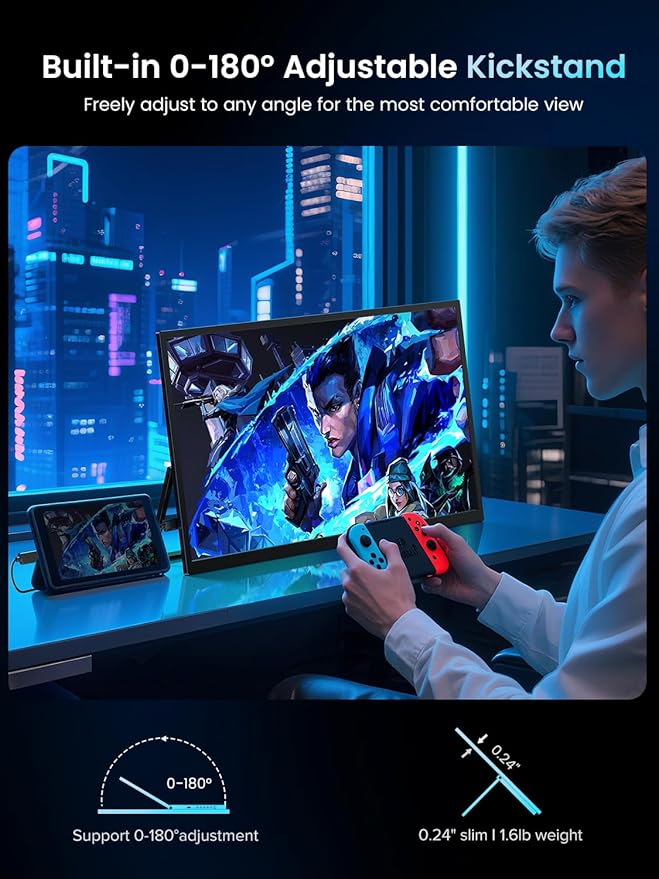 UPERFECT Portable Monitor 18.5-inch 120HZ Touchscreen 100% sRGB w/VESA &amp Stand 180° Adjustable Ultra-Slim &amp Lightweight Frameless FHD FreeSync IPS HDR Gaming Display Travel Second Monitor for