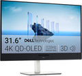Dell 32 Plus 4K QD-OLED Monitor S3225QC - 31.6-inch (3840 x 2160) 120Hz 0.03ms Display AI-Enhanced 3D Spatial Audio Height/Tilt/Swivel/Slant Adjustment - Ash White