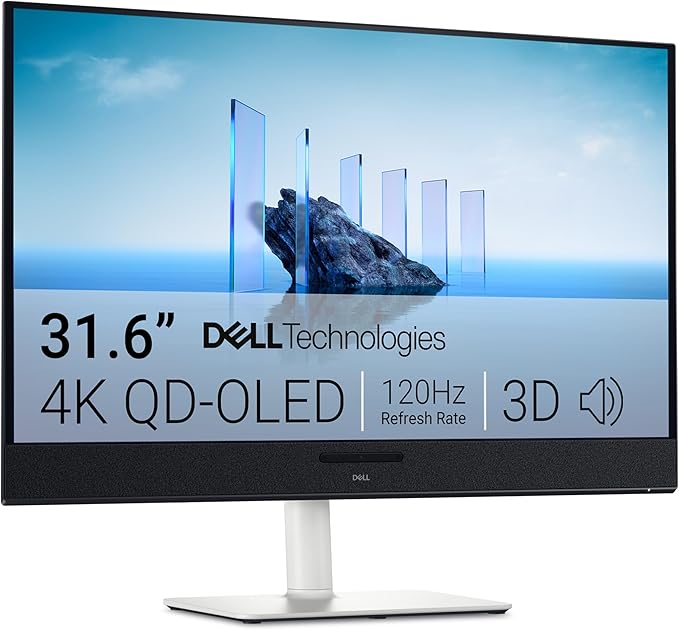 Dell 32 Plus 4K QD-OLED Monitor S3225QC - 31.6-inch (3840 x 2160) 120Hz 0.03ms Display AI-Enhanced 3D Spatial Audio Height/Tilt/Swivel/Slant Adjustment - Ash White