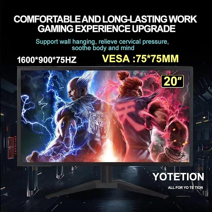 20 inch HD (1600 x 900) Monitor 75Hz Refresh Rate HDMI x1 Small Thin Monitor for laptops Computers and desktopsLED Display VGA/HDMI Connection.VESA:75 * 75MM (Without audio)