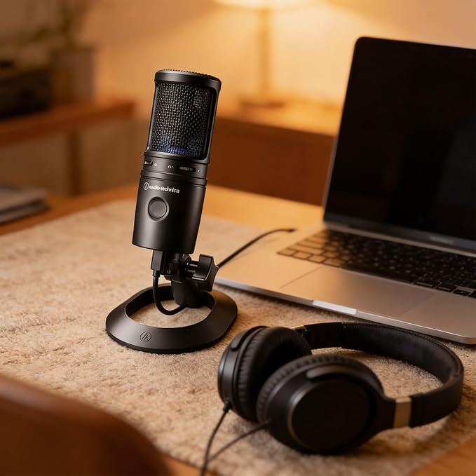 Audio-Technica AT2020USB-X Cardioid Condenser USB Microphone - Bundle with Pop Filter Headphone Boom Arm XLR Cable and Austin Bazaar Polishing Cloth