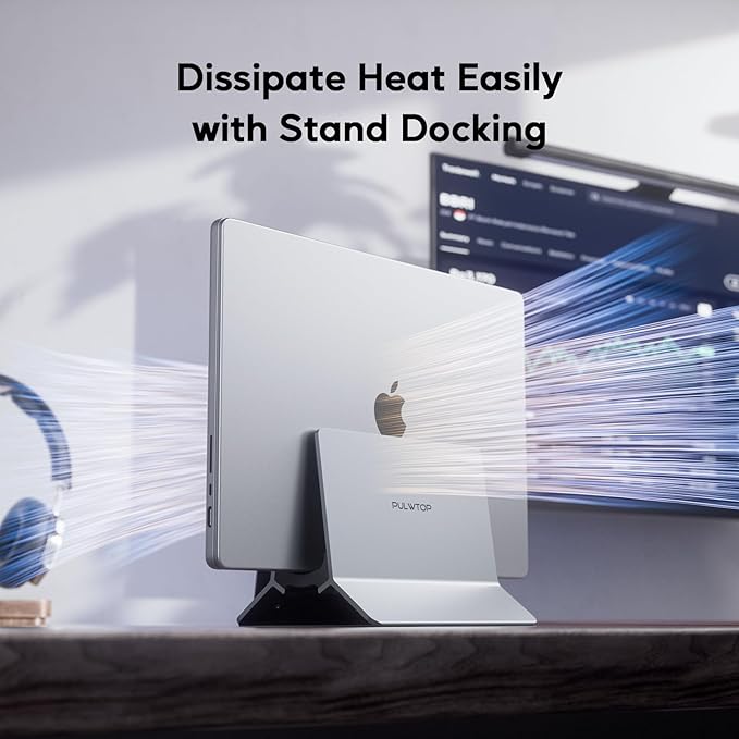 MacBook Pro Air Docking Station Vertical USB C Laptop Docking Station with M.2 SSD Slot HDMI 4K@60Hz 4 USB A/C Max 10Gbps Ethernet SD/TF PD Dock for MacBook/USB-C Win Laptops - Grey
