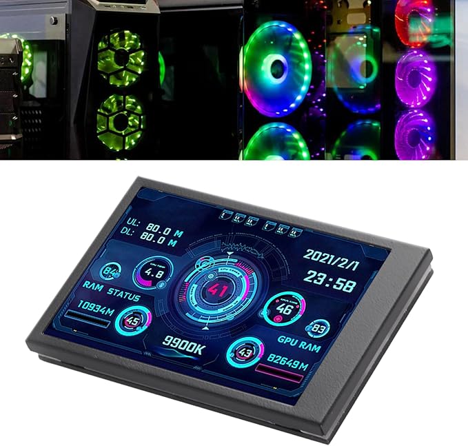 ZJchao Pc Temperature Display 3.5in Computer Temp Monitor Full View Display Computer Temp Monitor Computer Temperature Display with Stand for aida64 PC CPU RAM Hard Disk Data