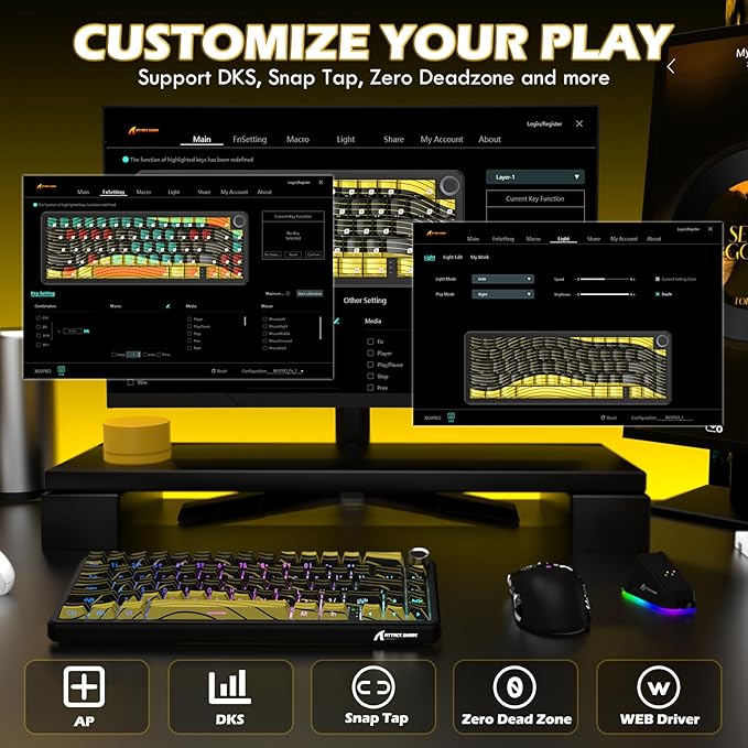 ATTACK SHARK X11 &amp X65 PRO HE Rapid Trigger Hall Effect Keyboard60% Magnetic Keyboard 8K Polling Rate RGB Hot SwapWireless Gaming Mice with Charging Dock 22K DPIBT/2.4Ghz/WiredCoiled Cable-Bla