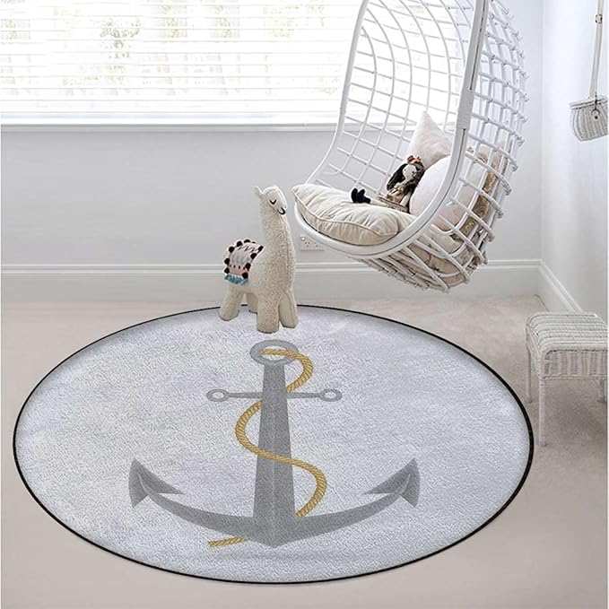 Anchor Round Gaming Chair Mat for Office Chair Computer Chair Mat Floor Protector for Rolling Chair Office Gaming Room Decor Watercolor Spring Blossoms NauticalBrown Pink Diameter 47.2 in