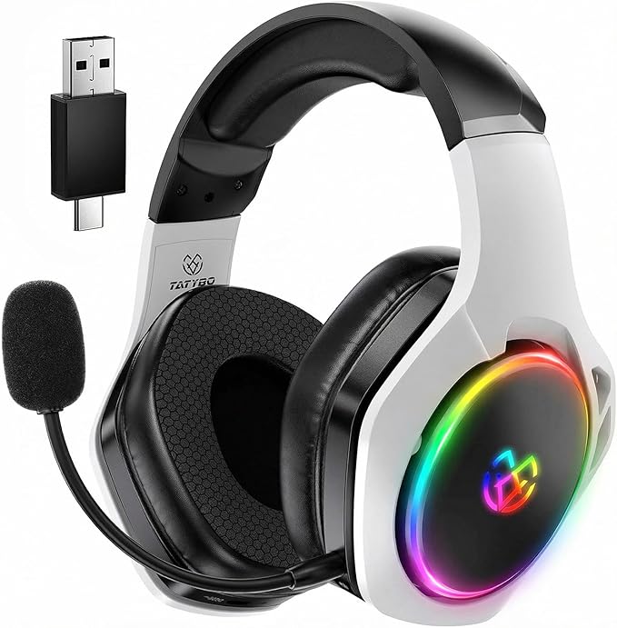 Tatybo Gaming Headset for PS5 Wireless: Gaming Headphones with 2.4GHz Bluetooth 5.3 for PS4 PC Wireless Gaming Headset with 360°Adjustable ENC Mic for Switch Phone Audifonos Inalambricos