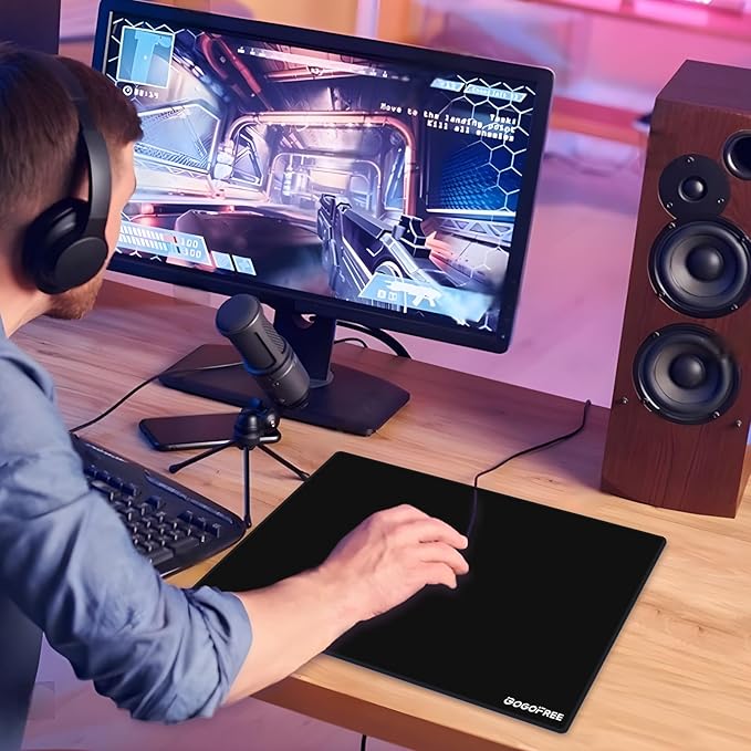 Glass Mousepad with Hard Surface for Gaming Ultra Smooth Mouse Mat Water-Resistant Large Mouse Pad Precision Speed Control for Esport Games/Office Black XL(15.7’’×19.6’’)