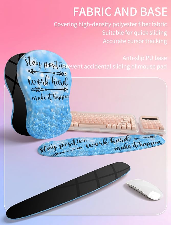 Hokafenle 2in1 Combination Wave Keyboard Wrist Rest and Ergonomic Curvature Mouse Pad Wrist Support for Relieve Wrist Pain Filled with Soft Cushion Memory Foam Stay Positive