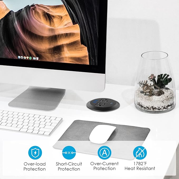 Recessed Power Grommet with AC Outlets 20W Fast Charging USB-C Port - Flush-Mount for DesktopWorkspace Essential Desk OutletETL Listed (Pack of 2)