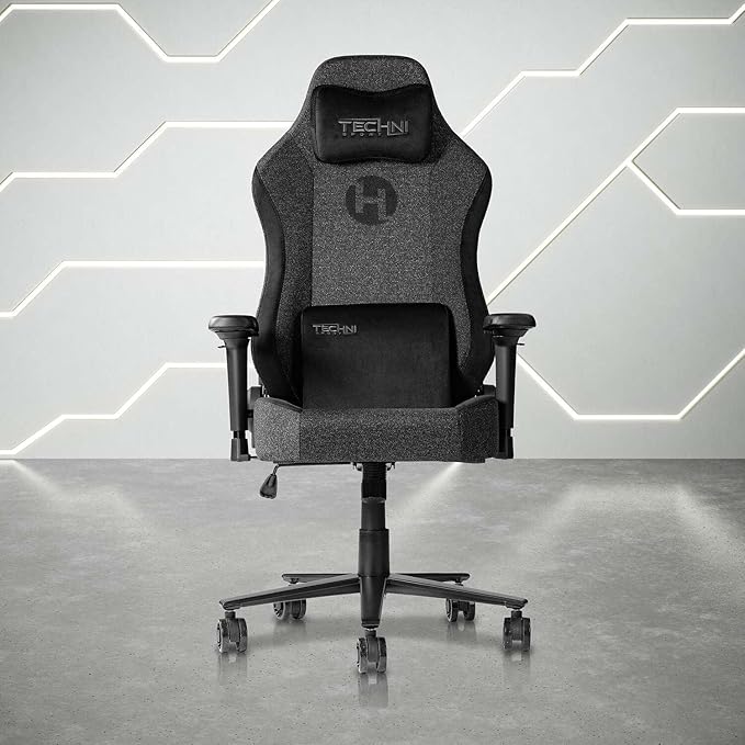 Gaming Chair Fabric - Comfortable PC Chair with Lumbar Support &amp Adjustable Arms