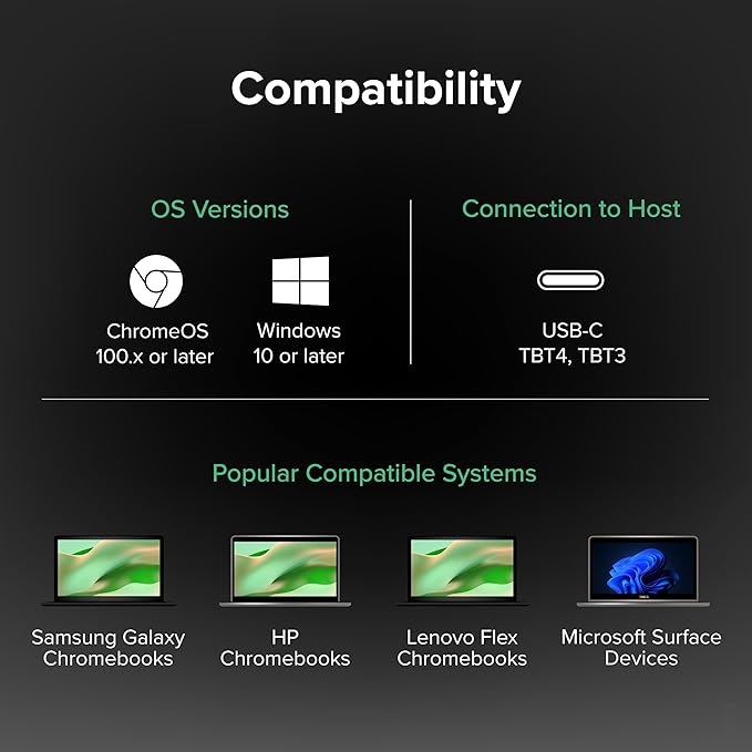 Plugable 12-in-1 Dual 4K USB C Docking Station Works With Chromebook Certified Driverless 60W Charging Dock Compatible with ChromeOS and Windows 2x HDMI 2x DisplayPort Ethernet 1x USB-C 6x USB