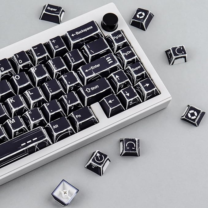 Heykit PBT Keycaps - Japanese Manga Theme Keycaps for 60% 65% 75% 100% Keyboard 131 Keys Dye-Sub Custom Cherry Profile Keycap Minimalist Style Key Caps for Cherry MX Mechanical Keyboard Black