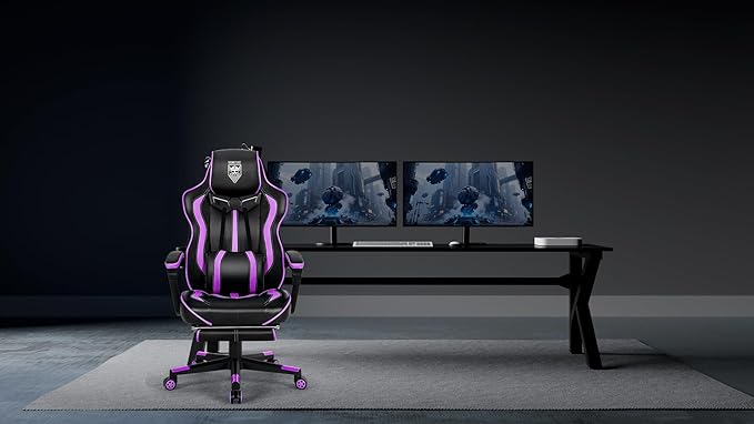 Vonesse Purple Gaming Chair with Footrest Reclining Computer Gaming Chairs for Adults Ergonomic Gamer Chair with Massage Big and Tall PC Game Chair(Purple/Black)