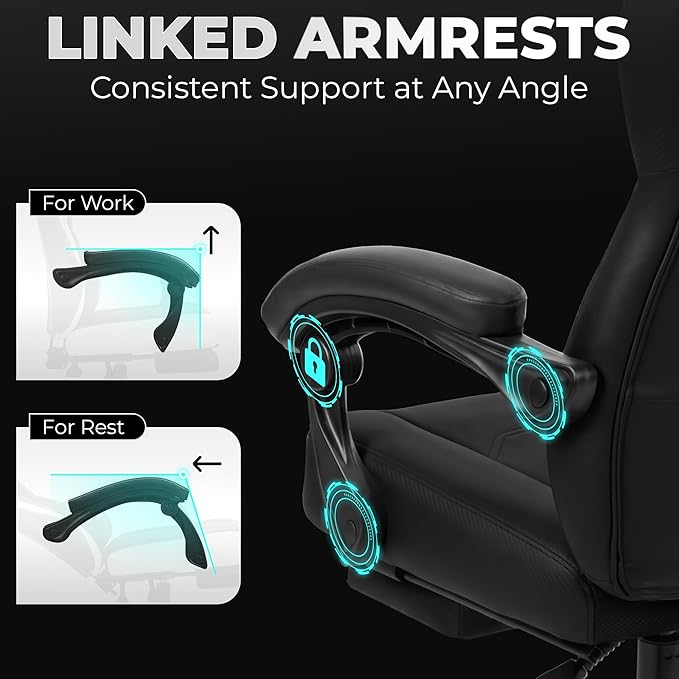 N-GEN GAMING Video Gaming Chair Big and Tall Office Computer Desk Chairs with Ergonomic Lumbar Support High Back Recliner and Footrest for Adults (Black)