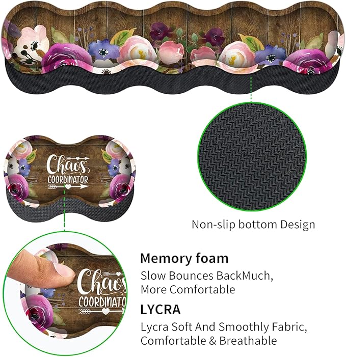 Mouse Pad SetLarge Gaming Mouse Pad + Keyboard Wrist Rest Support + Mouse Wrist Rest31.5 x 11.8 in Extended Desk Mat for OfficeChaos Coordinator Quotes Vintage Watercolor Flora Desktop Decoration