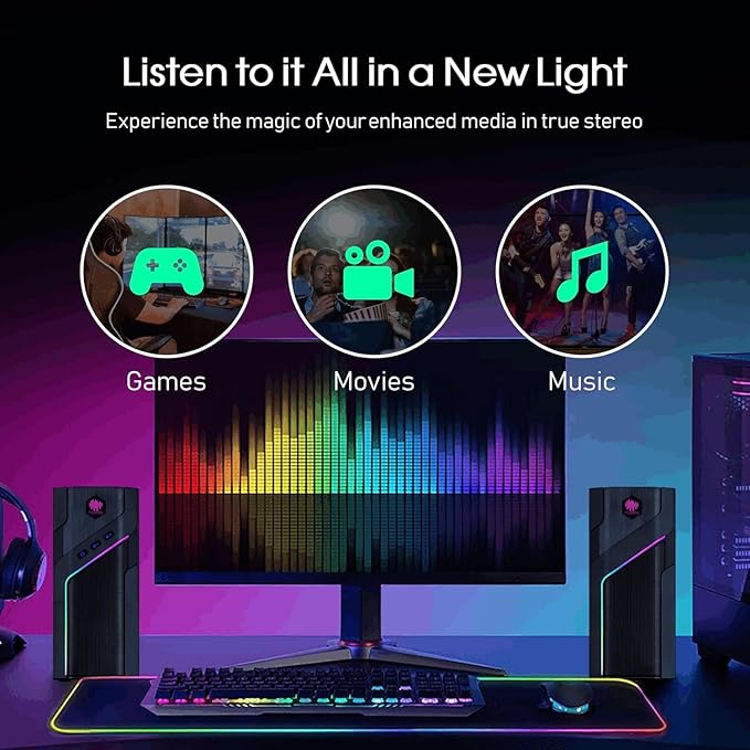 W-206RE Bluetooth RGB Computer Speakers 2.0 Stereo PC Speakers with 21 LED Light Modes Touch Control USB Powered Desktop Speakers for PC Laptop PS5