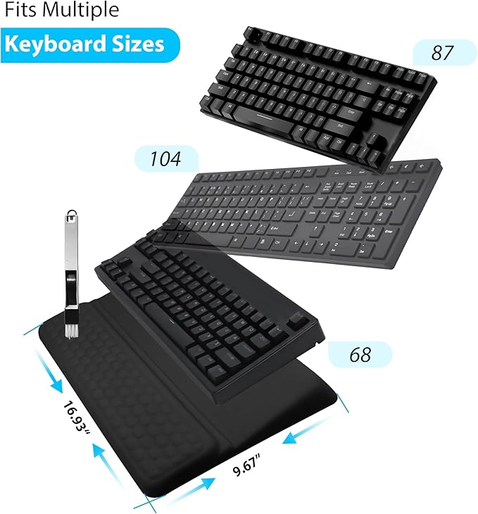 Wrist Rest for Keyboard Ergonomic Keyboard Stand with Wrist Rest Soft Memory Foam Wrist pad with Non-Slip Base &amp Dust Brush Comfort for Office Work Gaming- Black