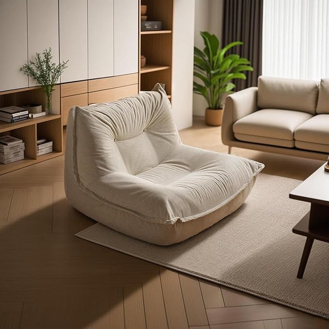 ELEFOCUS Lazy Floor SofaFloor Chair Lounge Bean Bag Chair Single Sofa for Living Room Bedroom Salon Office(B)