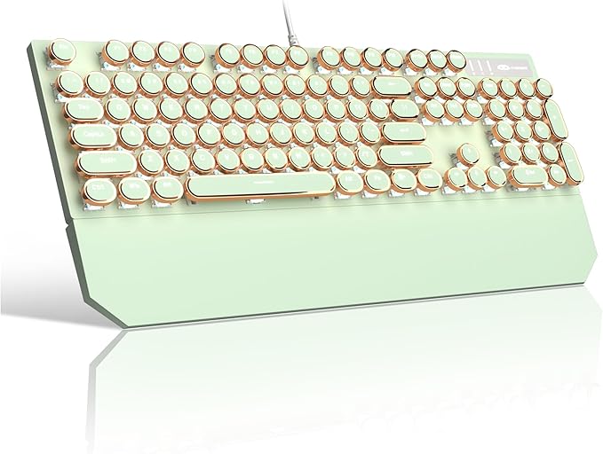 Camiysn Typewriter Style Mechanical Gaming Keyboard Green Retro Punk Gaming Keyboard with White Backlit 104 Keys Blue Switch Wired Cute Keyboards Round Keycaps for Windows/Mac/PC