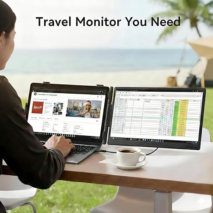 14 Laptop Screen Extender FHD 1080P IPS Travel Dual Monitor 226° Rotation Portable Monitor for Laptops 13-16 with USB-C/HDMI Port Plug-Play for Win/Mac/Chrome/Android