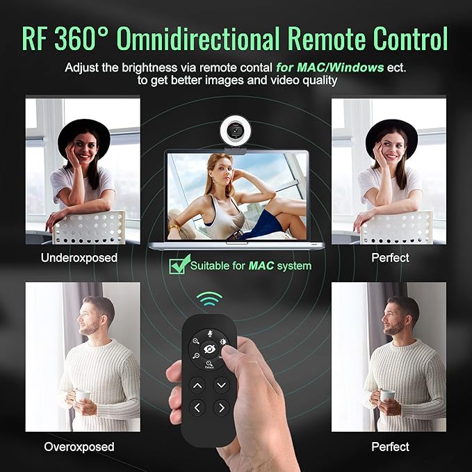 Angetube Streaming Webcam with Microphone: 1080P 60FPS USB Web Cam with Ring Light and Remote Control - HD Web Camera with 5X Digital Zoom Built in Privacy Coverfor PC|Computer|Laptop|Mac|Desktop