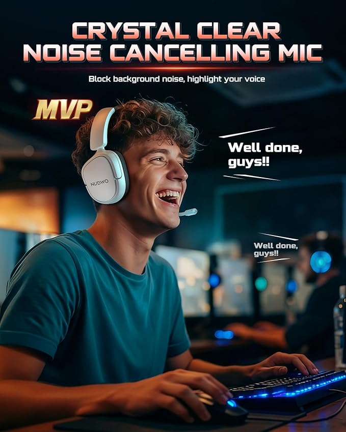NUBWO Gaming Headset Wireless for PS5 PC PS4 - Dual 2.4G &amp Bluetooth Simultaneous Headphones EQ Sound Modes Noise-Canceling Mic 50-Hour Battery Comfortable Foldable Design 270g Lightweight
