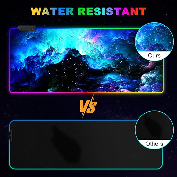ARTSO RGB Gaming Mouse Pad Large Extended LED Mouse Mat XXL 35.4x15.7 inch 14 Lighting Modes 2 Brightness Non-Slip Rubber Base Mousepad Waterproof Keyboard MatFantasy Nebula Sky