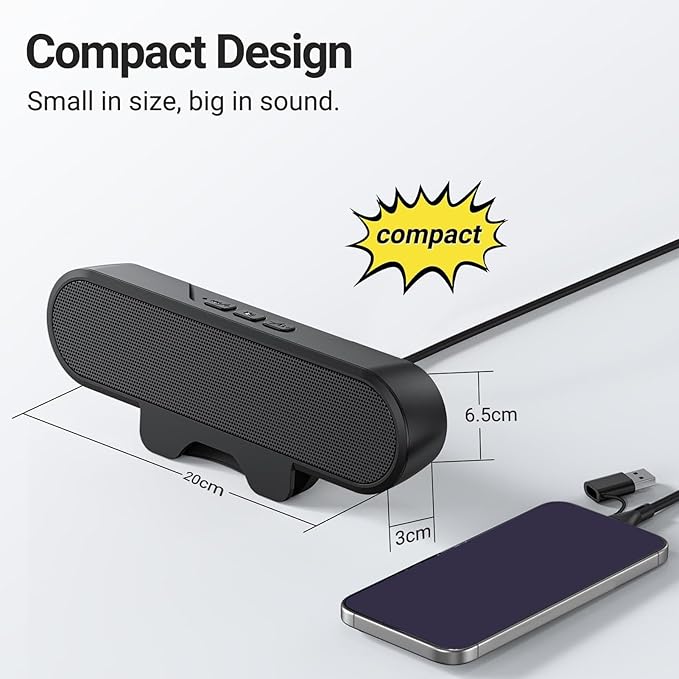 SUNGOOYUE Computer Speakers with Clamp Mount USB Powered 10W Stereo Sound for Desktop Monitor Space Saving USB C Connectivity PC Laptop Workstation