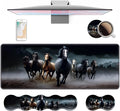 4 in 1 Ergonomic Keyboard Wrist Rest &amp Mouse Pad Wrist Rest Set Large XXL Gaming Desk Mat 31.5x 11.8 with Non-Slip Base Memory Foam for Home Office Study Gaming Running Horses