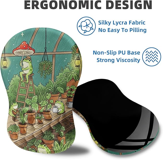 Ergonomic Mouse Pad Wrist Rest Carpal Tunnel Pain Relief Wrist Support Mousepad with Massage Bulge Memory Foam (Frog 11.8x7.9 in)