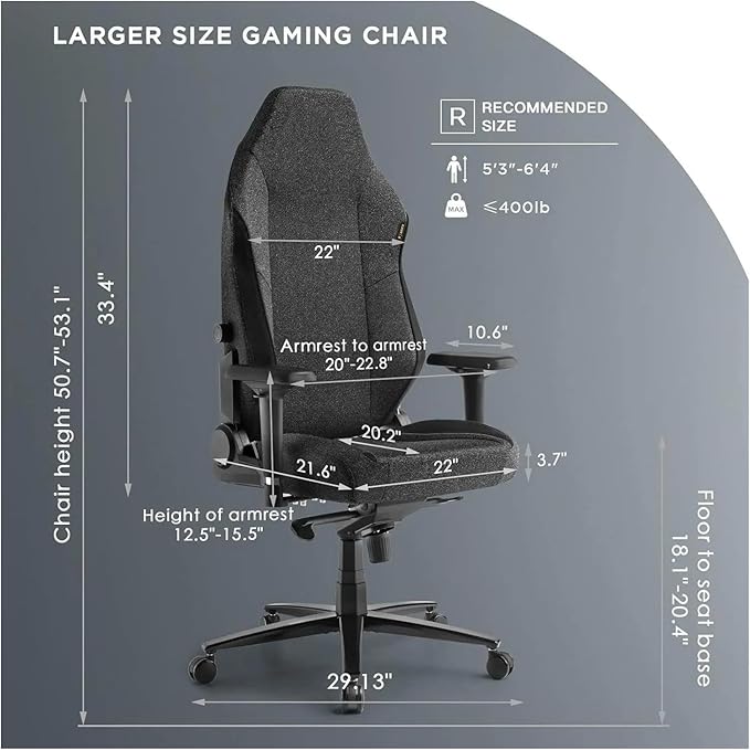 Office Chair Gaming Chair Ergonomic PC Game Chair- Lumbar Support Headrest 4D Armrests Computer Chair Big and Tall Comfortable(Grey)